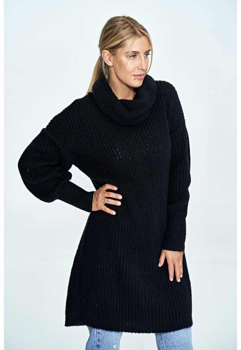 Pulover supradimensionat - negru - guler inalt - tricotaj de lana -