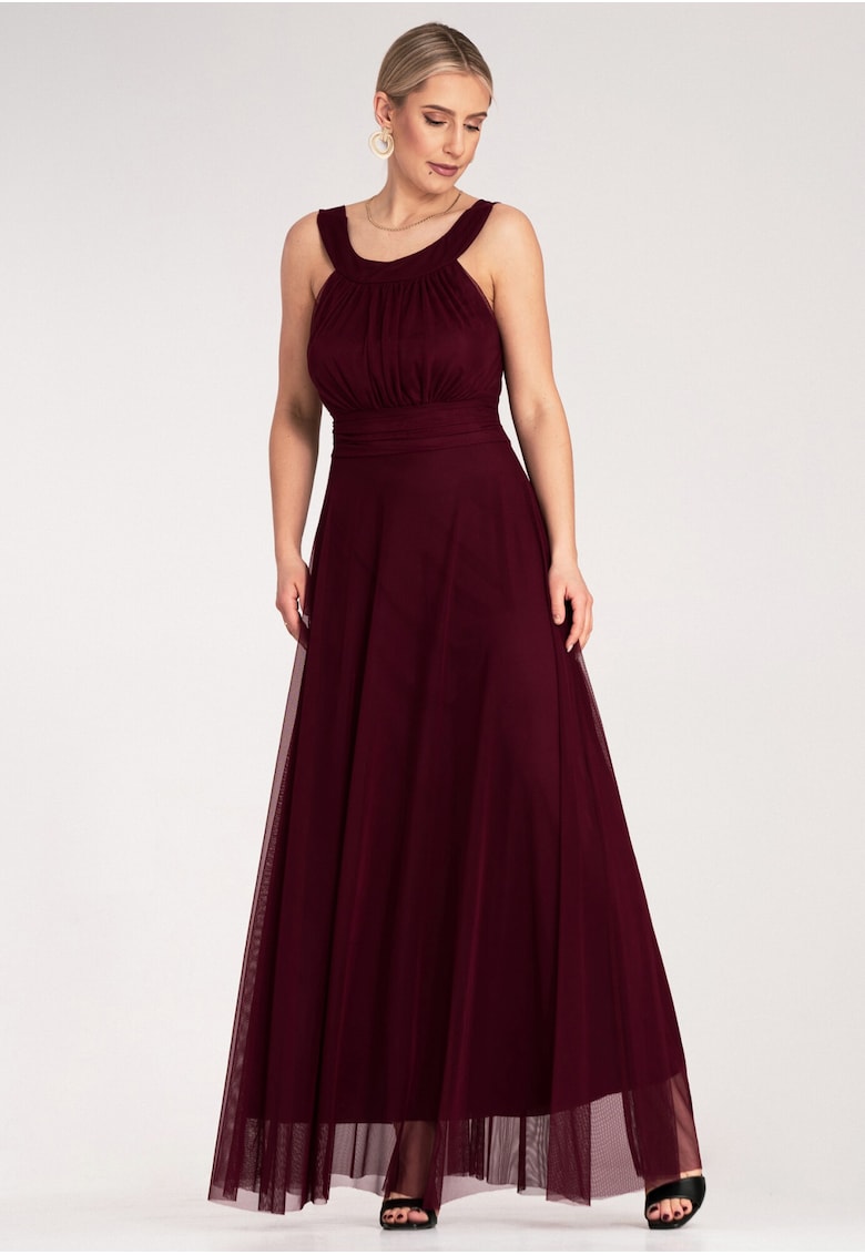 Rochie de seara maxi - rosu - poliester-elastan -