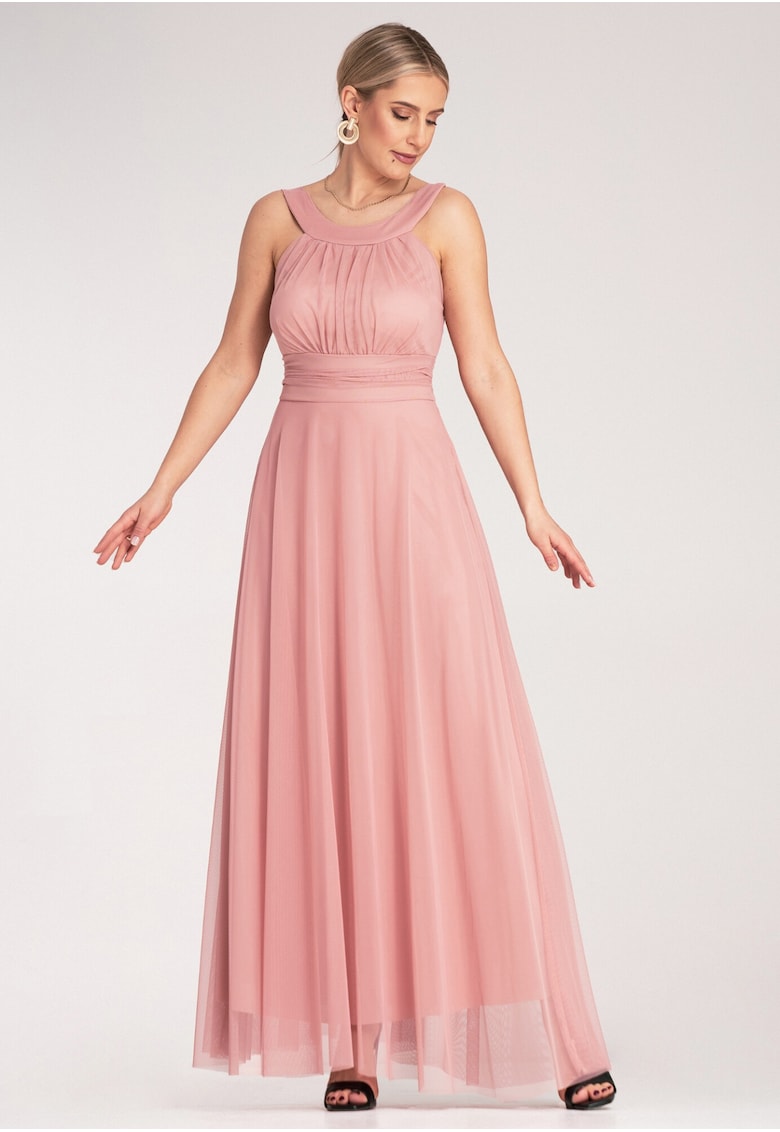 Rochie de seara - maxi - roz - poliester -
