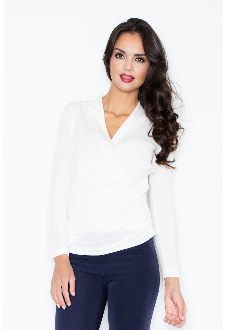 Pulover dama -  plic - ecru - material tricotat - maneci lungi -