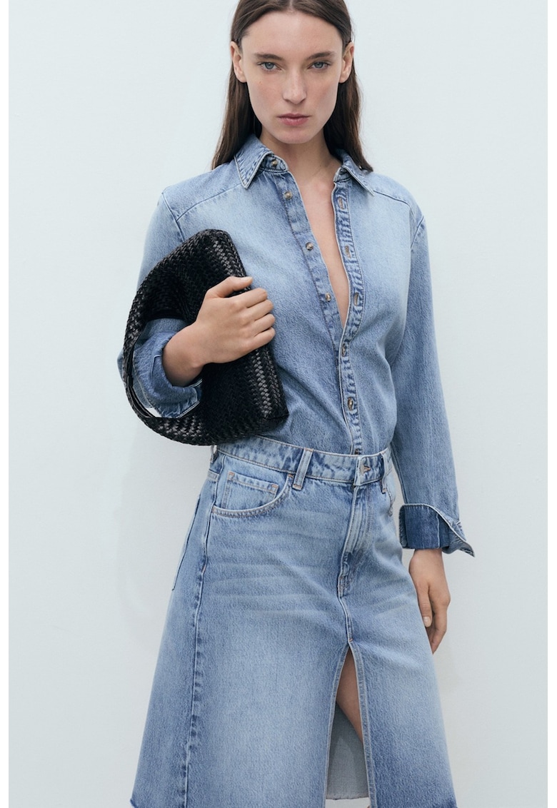 Fusta din denim cu slit frontal