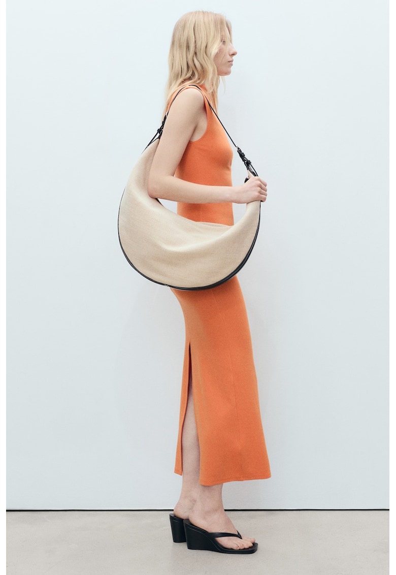 Rochie midi cambrata din amestec de modal - Portocaliu