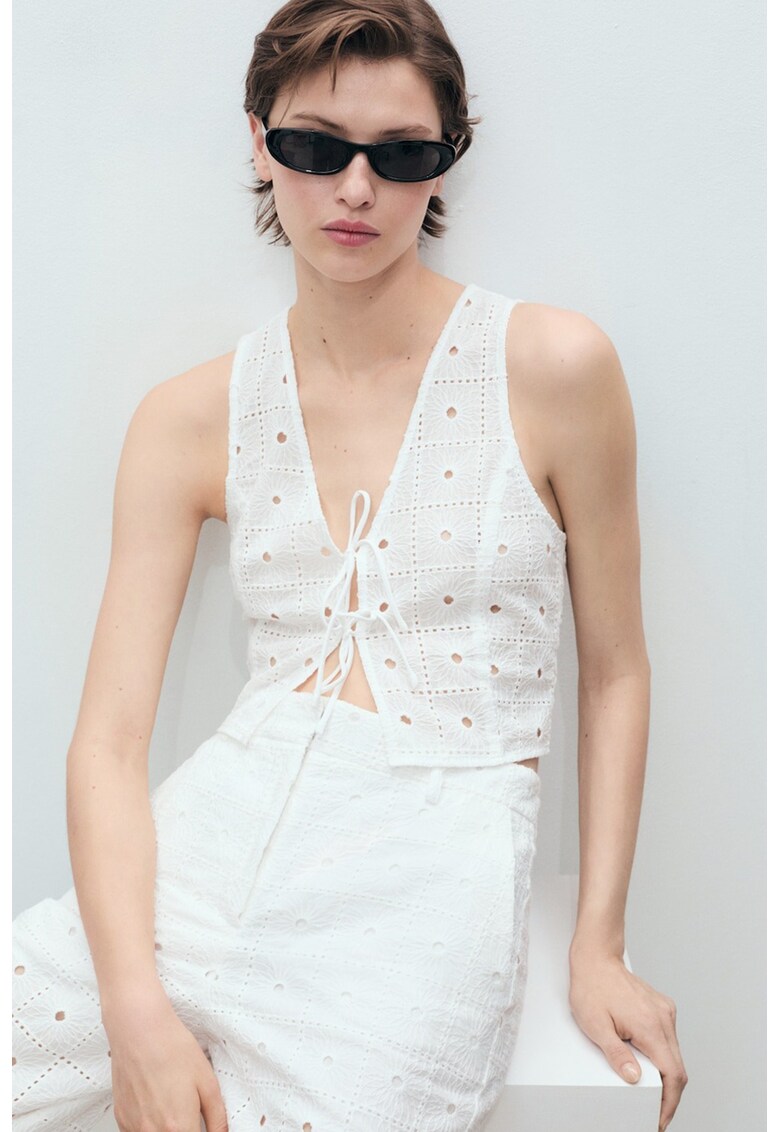 Top crop cu decolteu in V - Alb