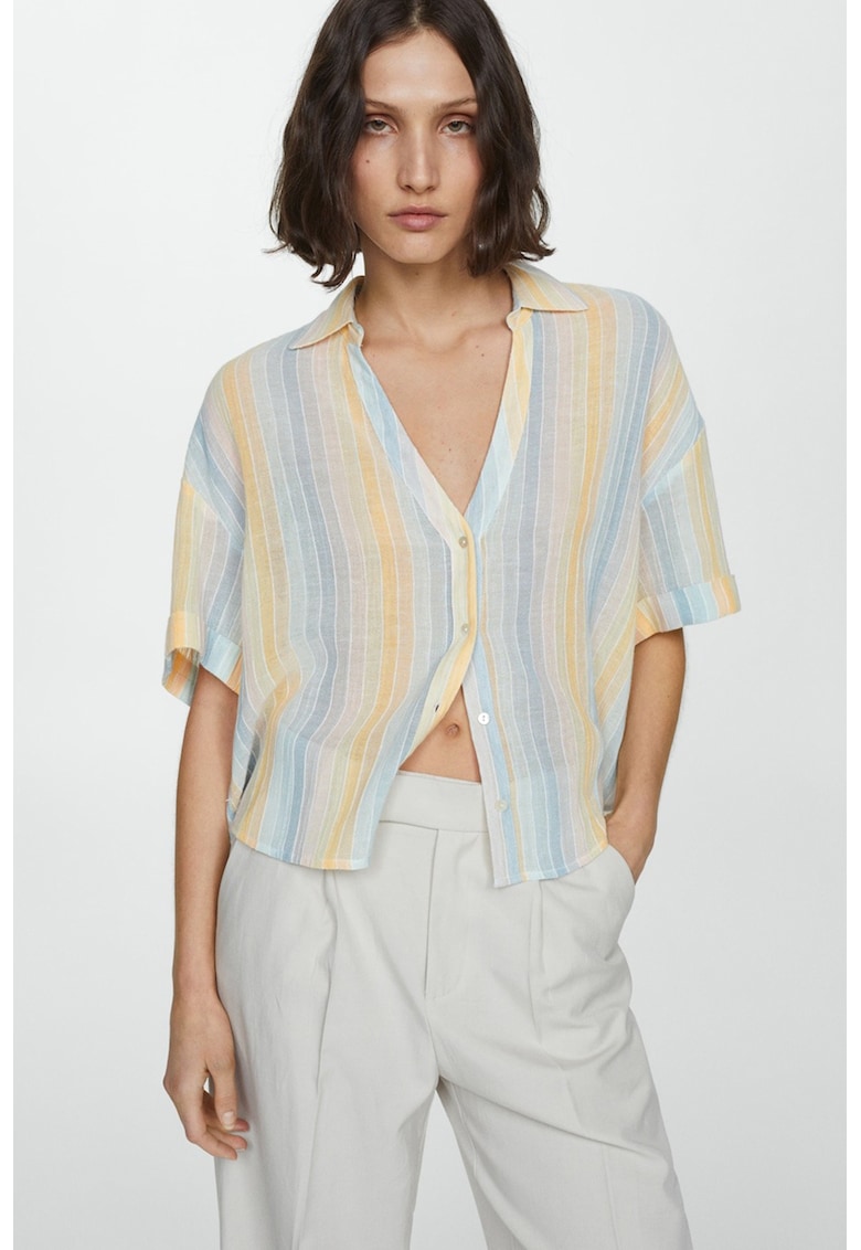 Camasa cu dungi - decolteu in V si maneci cazute