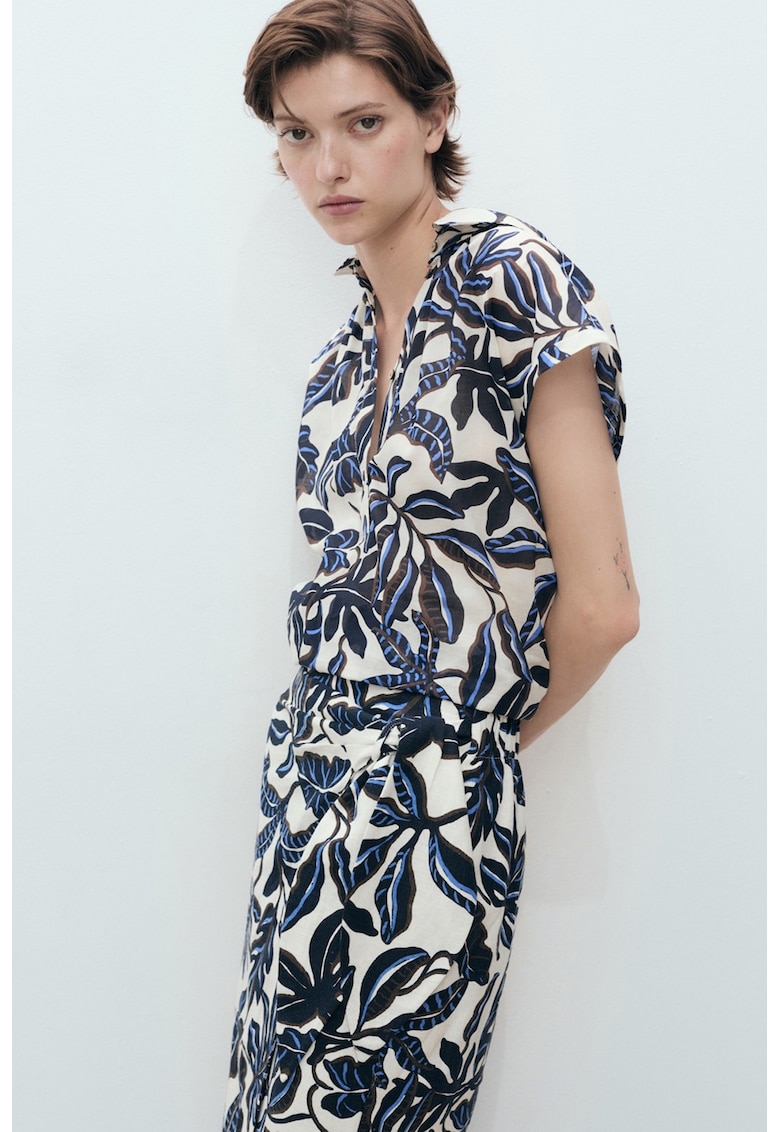 Camasa cu maneci scurte si imprimeu - Negru/Albastru royal/Bej deschis