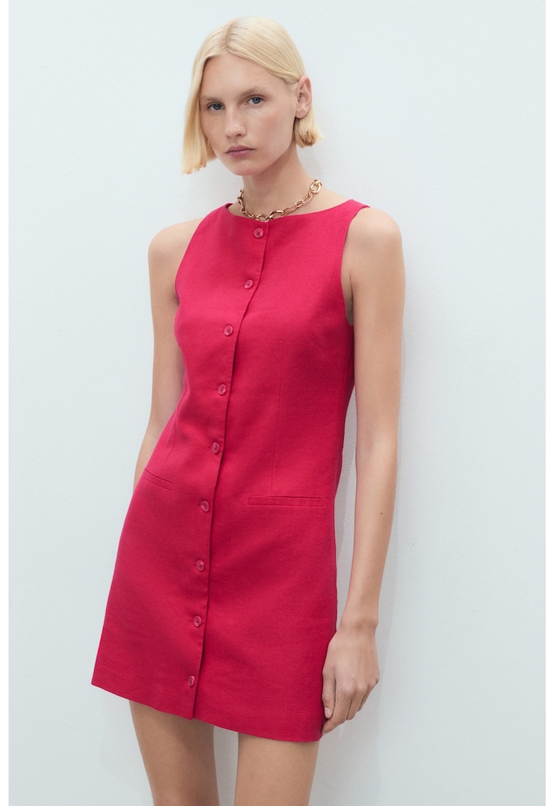 Rochie scurta din amestec de in cu nasturi