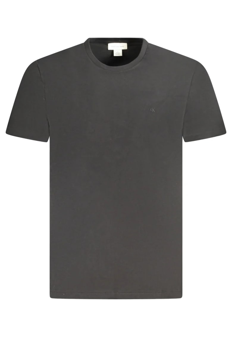 tricou barbati din bumbac cu decolteu la baza gatului si imprimeu cu logo - Negru
