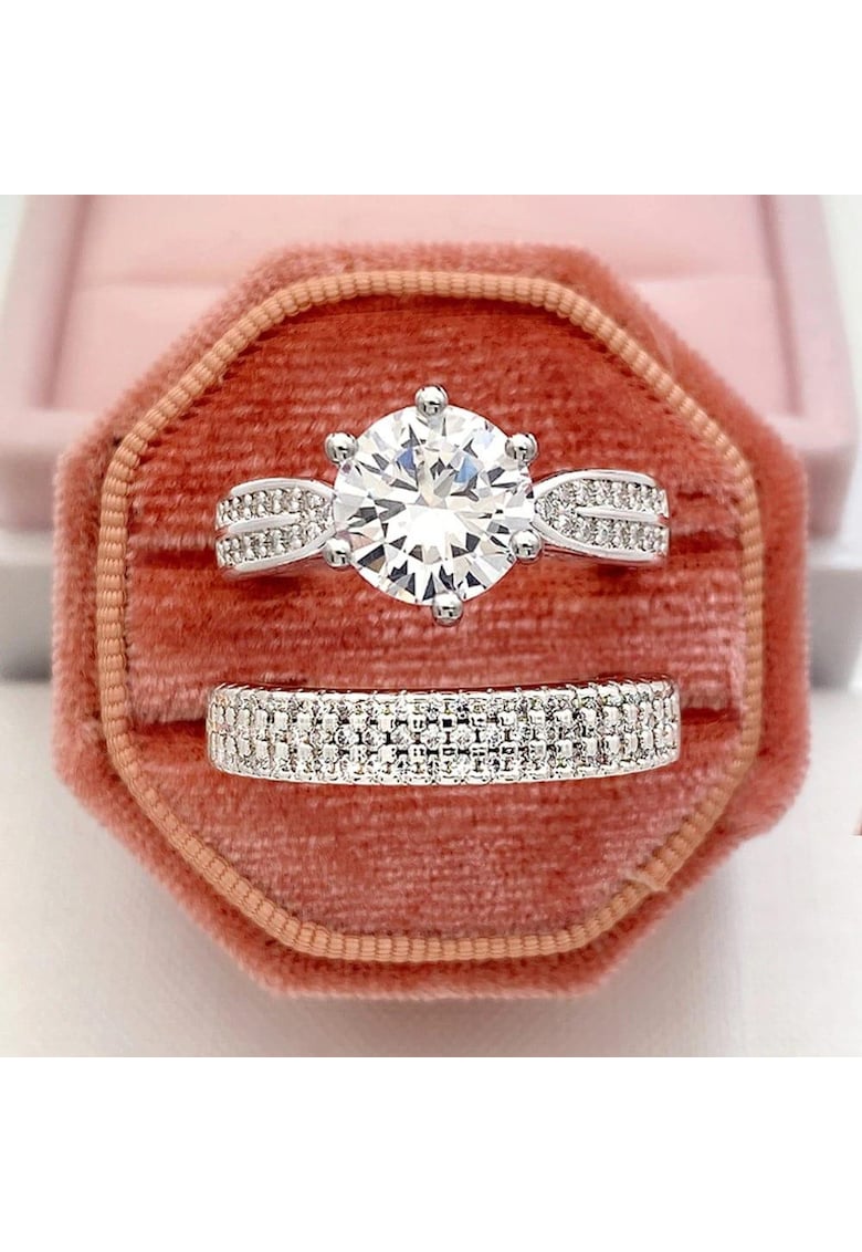 Set 2 inele argintii - cu pietre din zirconiu - Aharon C26 - 7 (circumferinta: 54.5 mm)