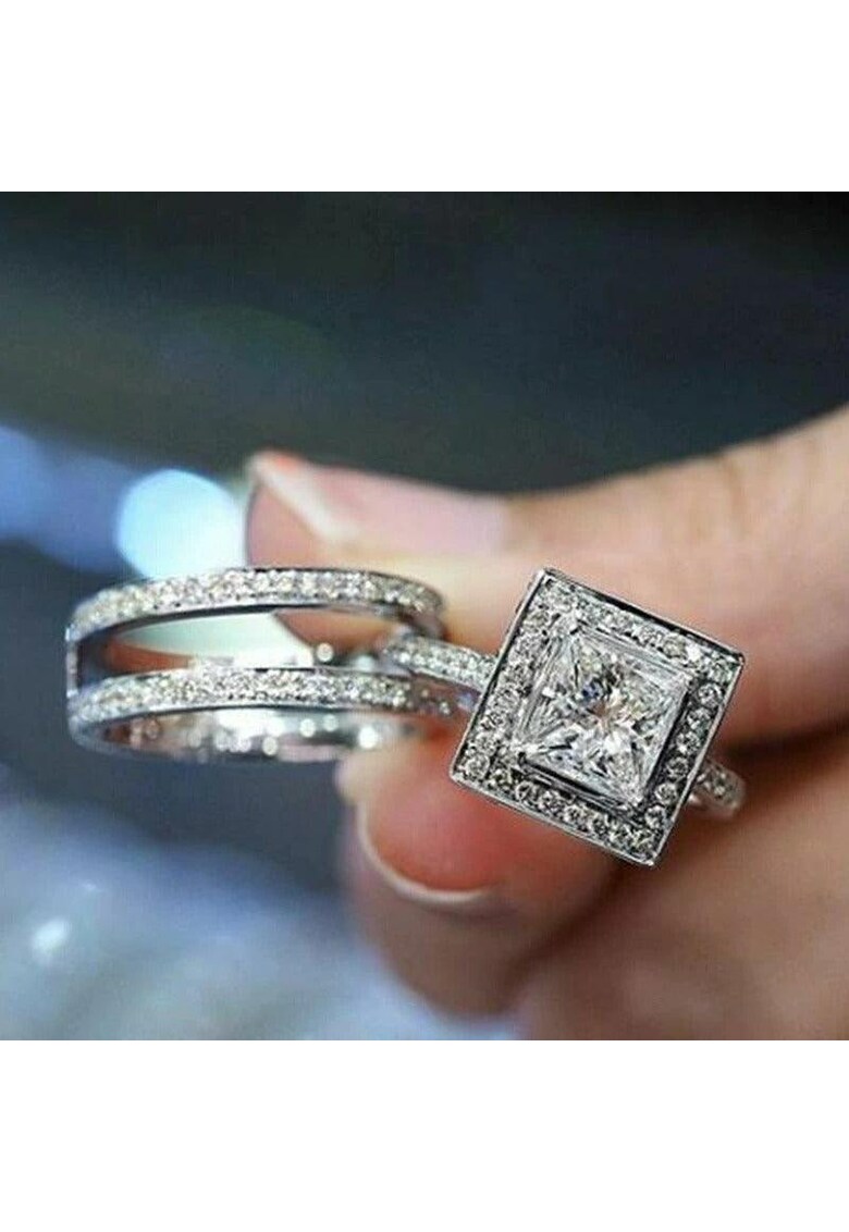 Set 2 inele argintii - cu pietre din zirconiu - Jara C23 OUT - 6 (circumferinta: 51.9 mm)