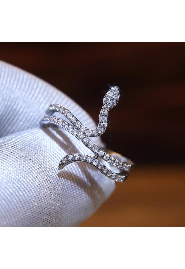 Inel argintiu - forma de sarpe - cu pietre din zirconiu - Sigga C21 - 7 (circumferinta: 54.5 mm)