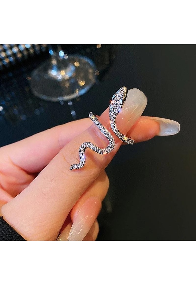 Inel argintiu - reglabil - forma de sarpe - cu pietre din zirconiu - Nera C1 - 6 (circumferinta: 51.9 mm)