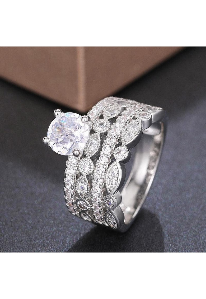 Inel argintiu - in straturi multiple - cu pietre din zirconiu - Folmar C2 - 7 (circumferinta: 54.5 mm)