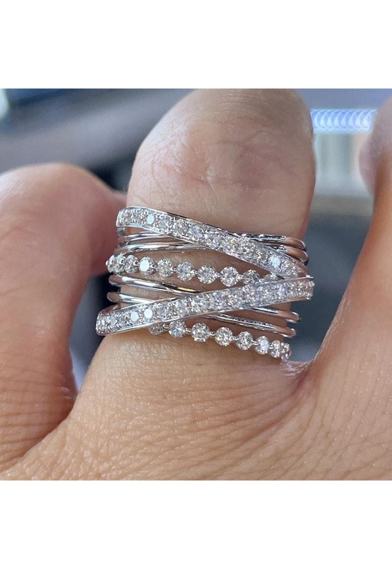 Inel argintiu - in straturi multiple - cu pietre din zirconiu - Franka C11 - 7 (circumferinta: 54.5 mm)