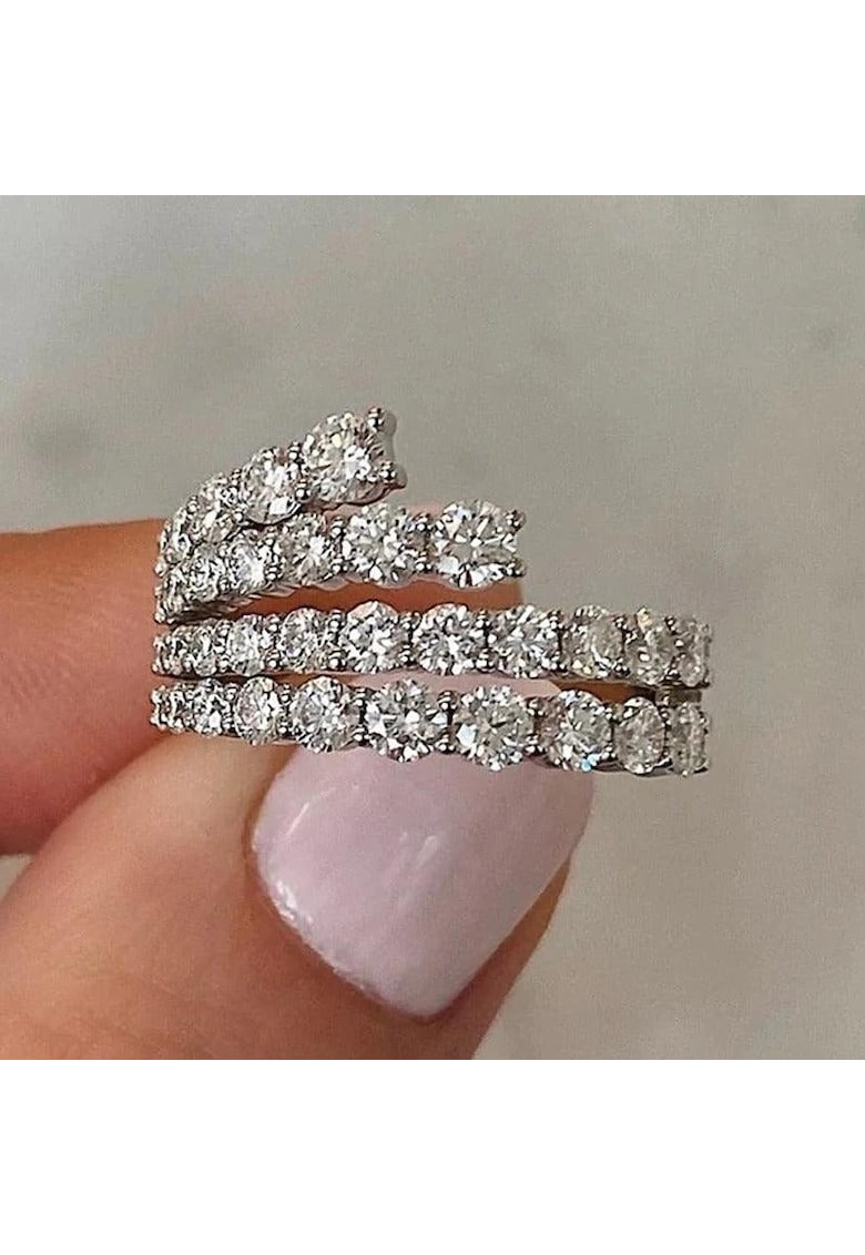 Inel argintiu - in straturi multiple - cu pietre din zirconiu - Pelagia C11 - 6 (circumferinta: 51.9 mm)