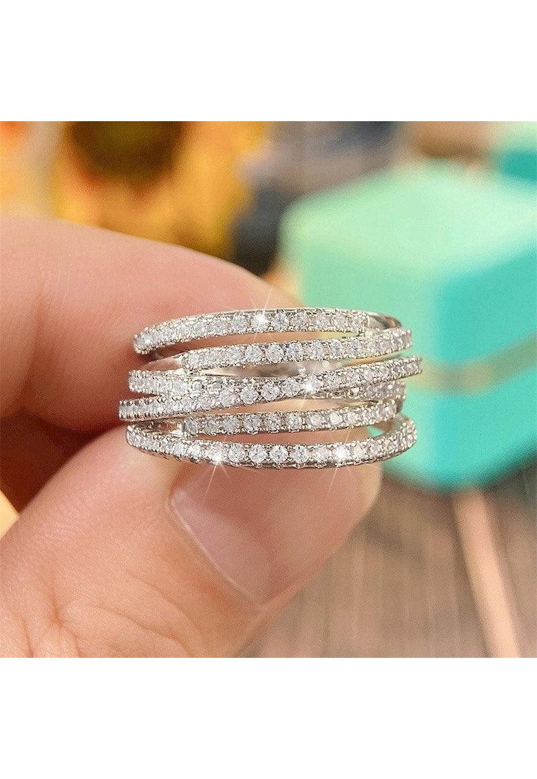 Inel argintiu - in straturi multiple - cu pietre din zirconiu - Sofia C11 - 7 (circumferinta: 54.5 mm)