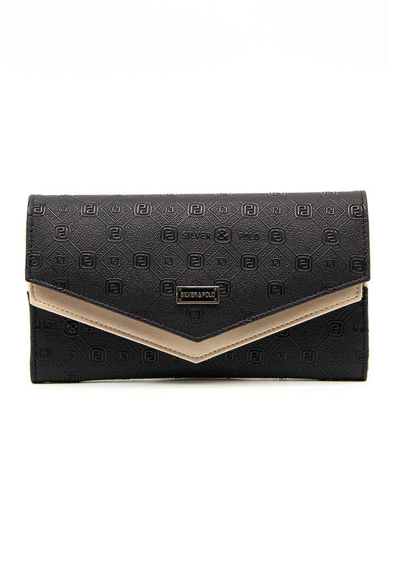 Portofel din piele ecologica cu buzunare multiple si model monograma