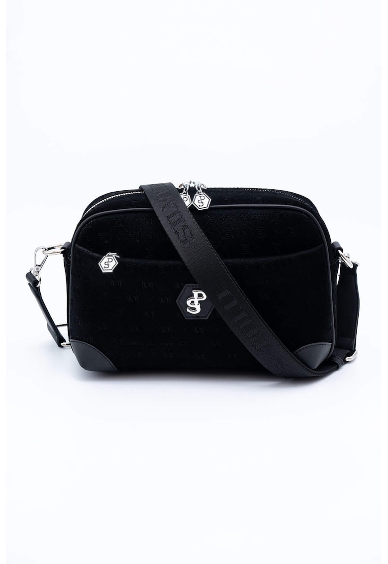 Geanta crossbody cu buzunare cu fermoar - Negru