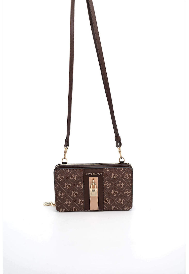 Geanta crossbody din piele ecologica cu model - Maro