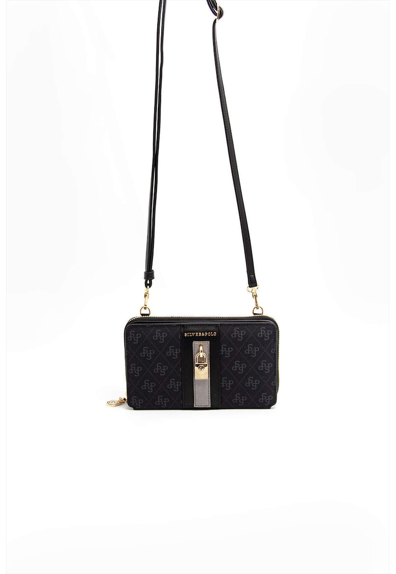 Geanta crossbody din piele ecologica cu model - Negru