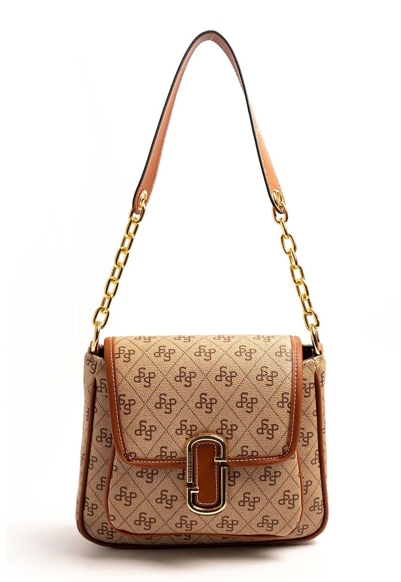 Geanta din piele ecologica cu model logo - bareta de umar si clapa