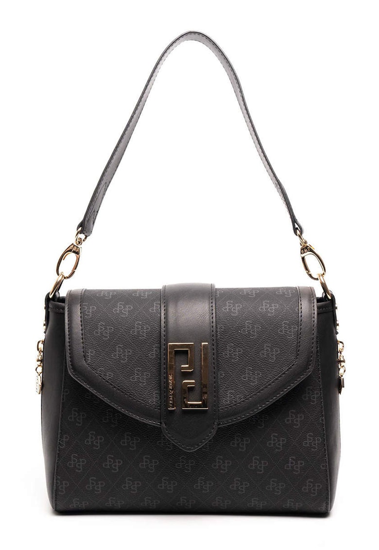 Geanta din piele ecologica cu bareta de umar si model - Negru