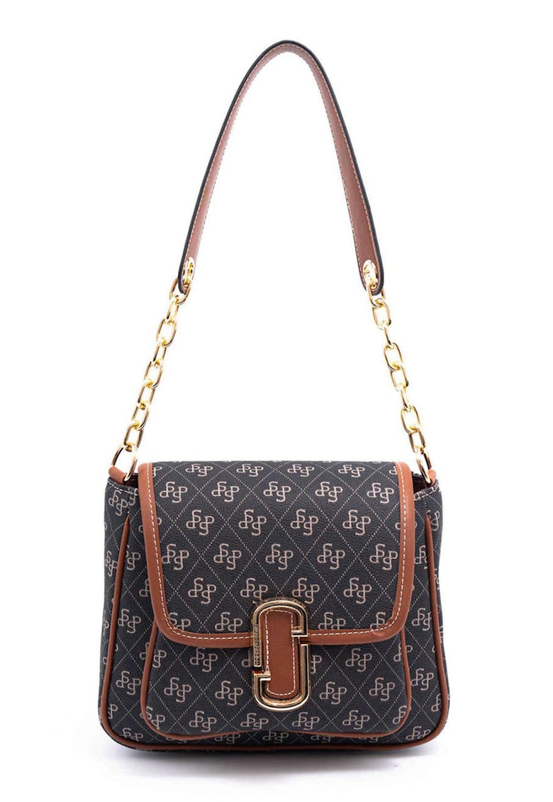 Geanta din piele ecologica cu model logo - bareta de umar si clapa