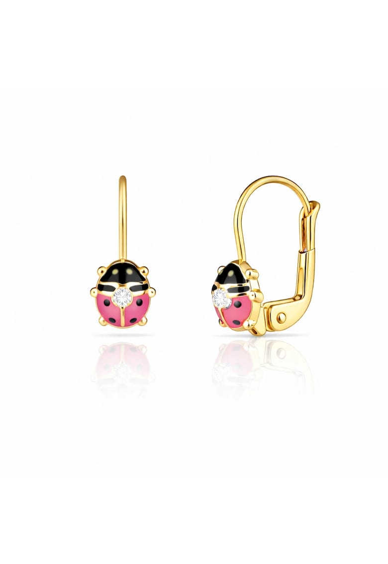 Cercei cu Tortite pentru Copii din Aur Galben de 18K cu Diamante de 0.05ct - Buburuza -