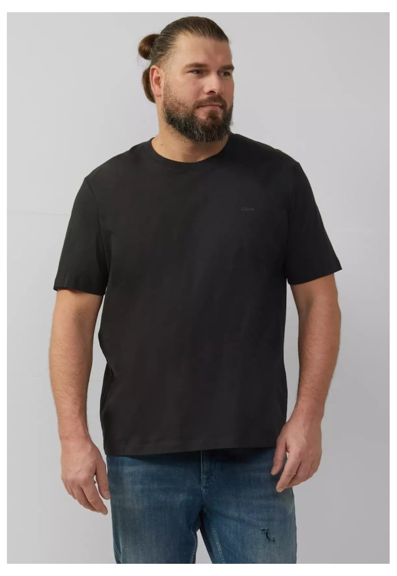 Tricou cu maneca scurta si decolteu la baza gatului - barbati big sizes - Negru