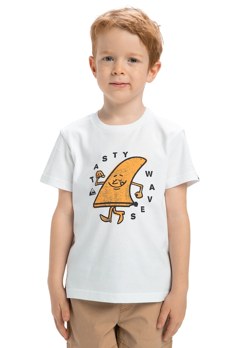 Tricou de bumbac cu imprimeu Tasty Waves - Alb/Portocaliu