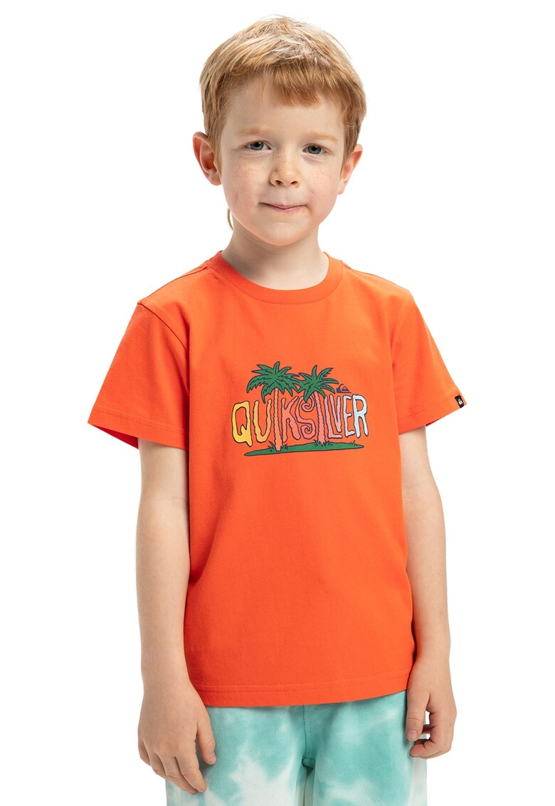 Tricou cu decolteu la baza gatului Sunny Palms - Galben/Verde inchis/Portocaliu mandarina