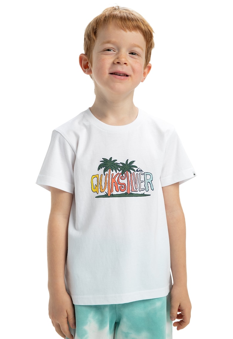 Tricou cu decolteu la baza gatului Sunny Palms - Alb/Verde/Albastru