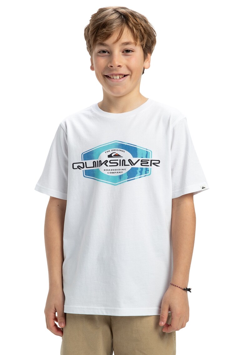 Tricou de bumbac cu imprimeu logo - Negru/Alb optic/Albastru deschis