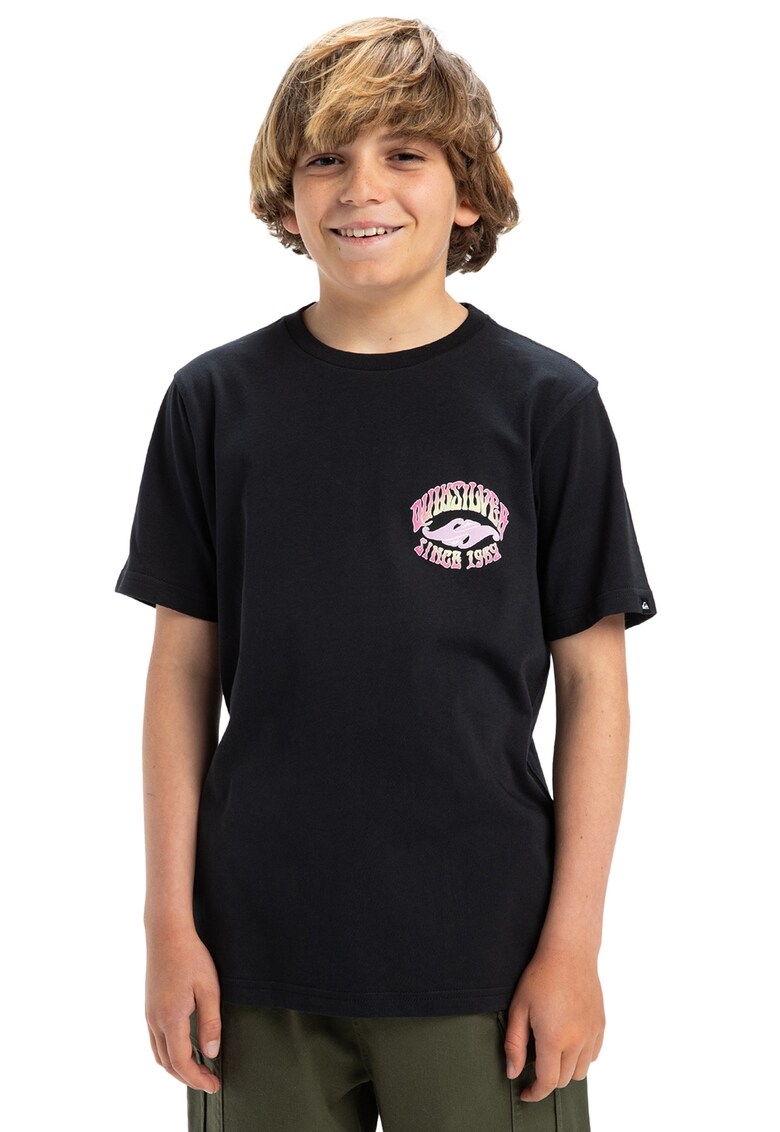 Tricou lejer de bumbac cu logo Times Up - Negru/Fucsia/Albastru deschis
