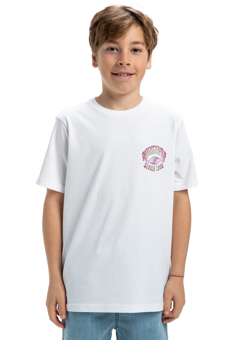 Tricou lejer de bumbac cu logo Times Up - Alb/Fucsia/Albastru