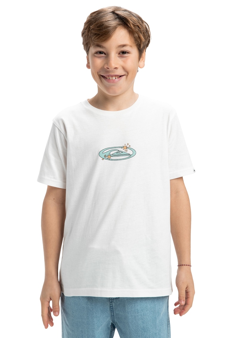 Tricou de bumbac organic cu imprimeu - Alb murdar/Albastru deschis