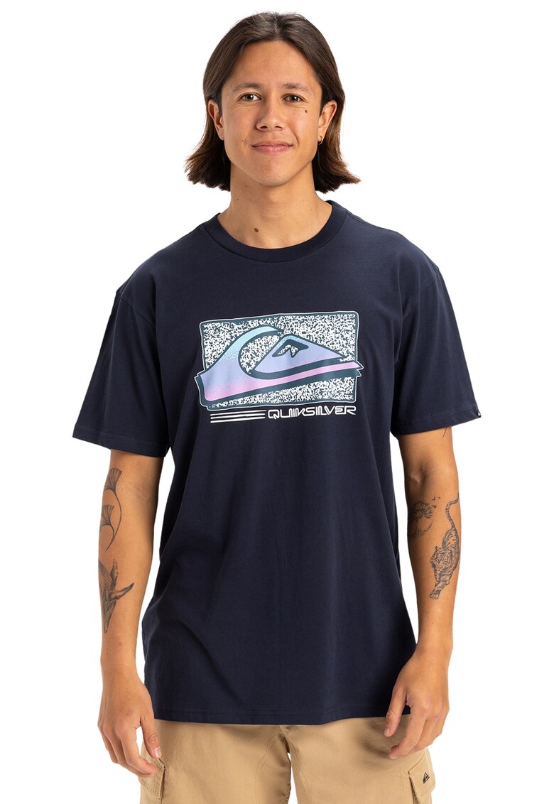 Tricou cu decolteu la baza gatului Retro Fade - Albastru ultramarin/Lila/Alb murdar