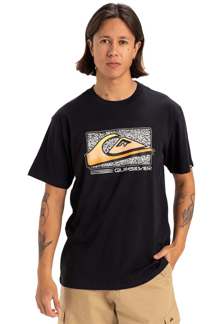 Tricou cu decolteu la baza gatului Retro Fade - Negru/Portocaliu/Alb murdar