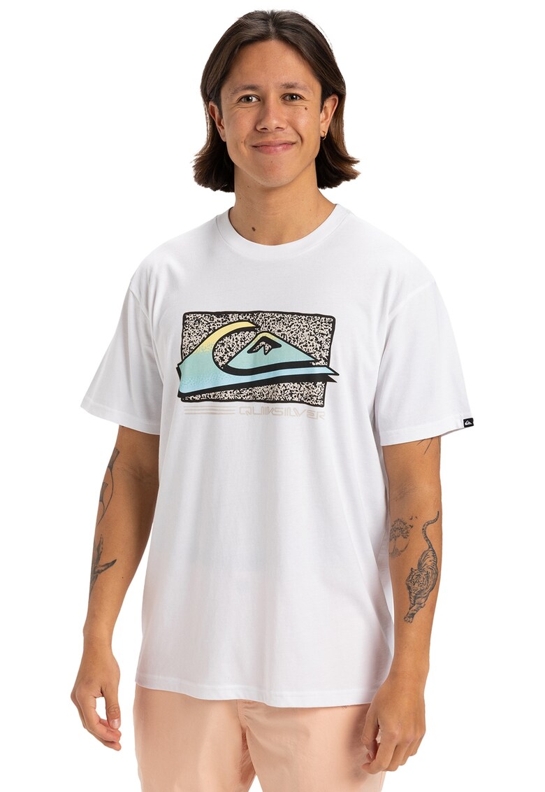 Tricou cu decolteu la baza gatului Retro Fade - Alb optic/Albastru deschis/Bej deschis