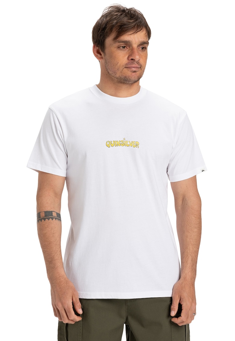 Tricou regular fit cu decolteu la baza gatului - Alb/Galben pai