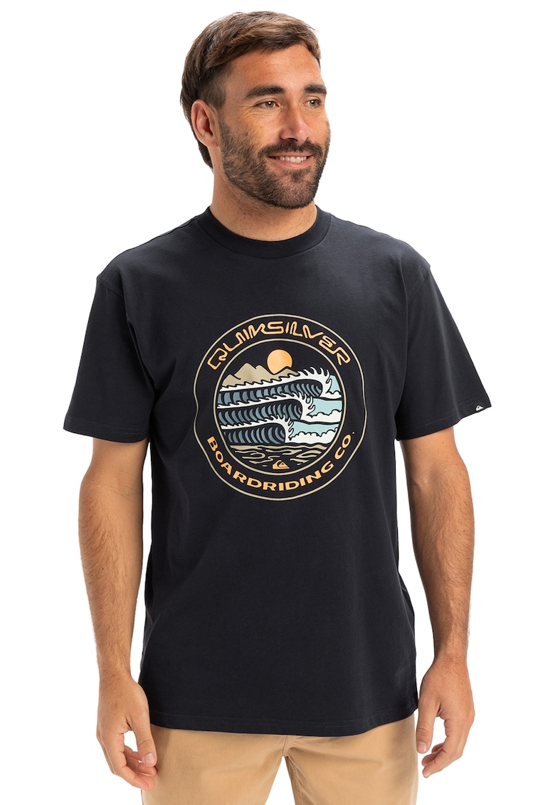Tricou regular fit cu imprimeu - Negru stins/Portocaliu pal/Albastru