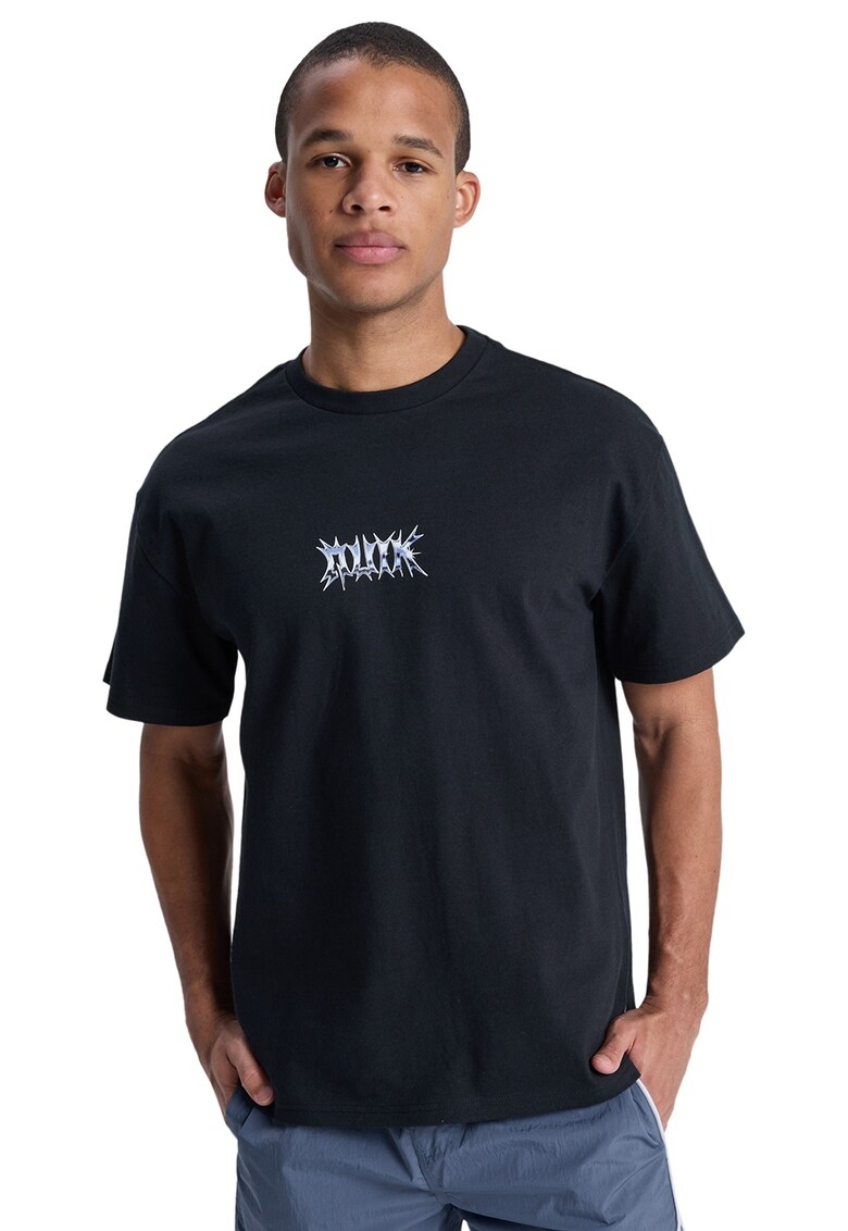 Tricou de bumbac cu logo pe spate - Alb/Negru/Albastru azur