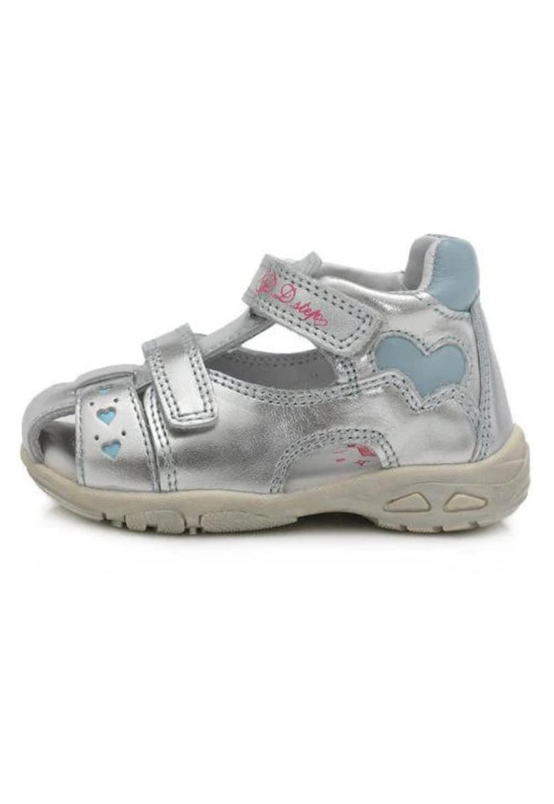 Sandale Fetite - Inchise - din Piele - cu Inimioare - AC290-497A - Argintiu -