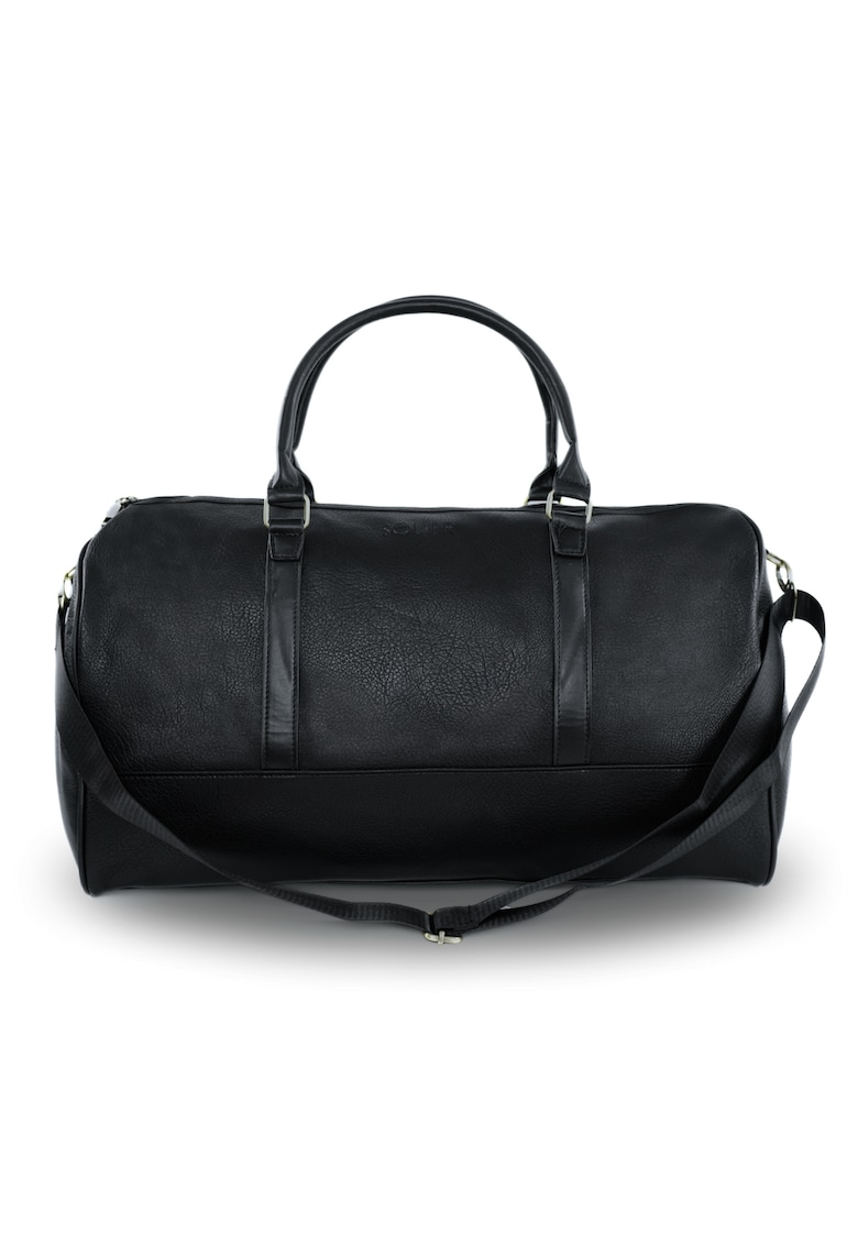 Geanta de voiaj weekend S37 Astrin - neagra - mare - piele eco - unisex - de mana si umar - cu detalii aurii - ideala pentru calatorii si sala
