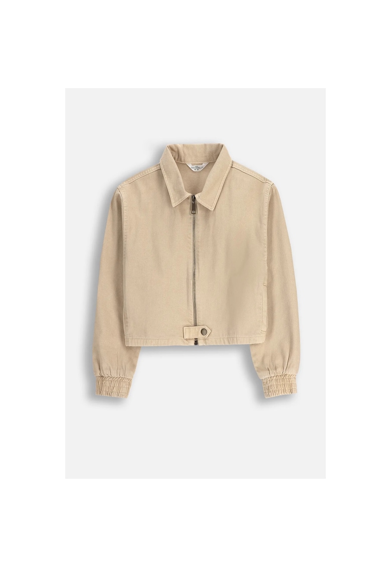 Jacheta crop din denim - cu fermoar