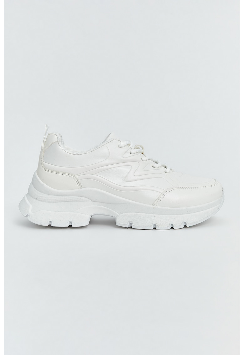 Pantofi sport demi-wedge din piele ecologica - Alb