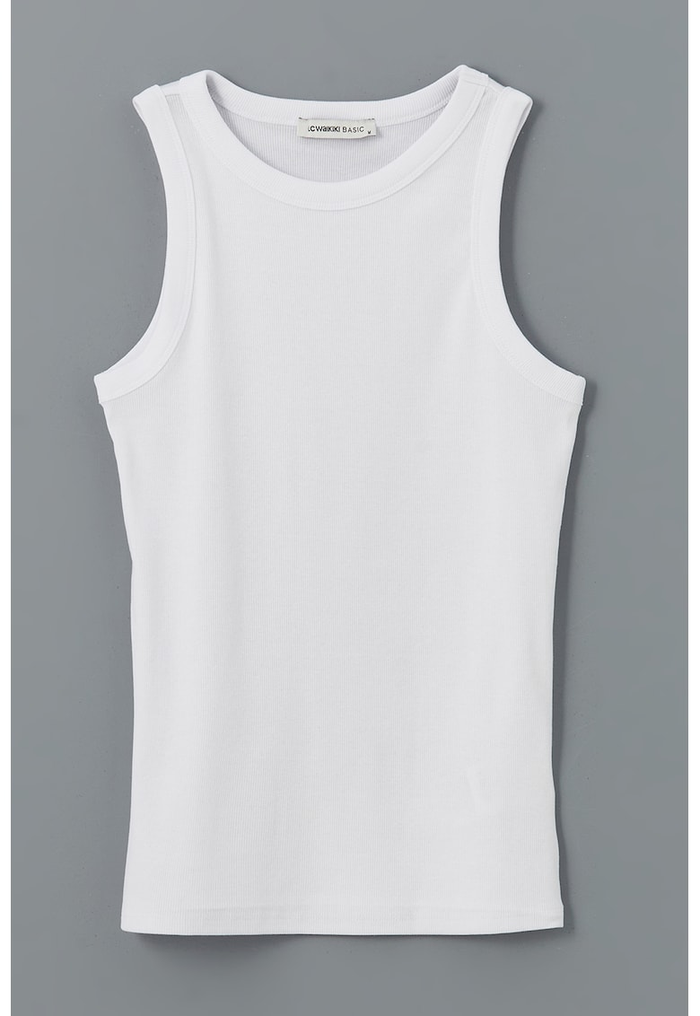 Top slim-fit cu striati - Alb