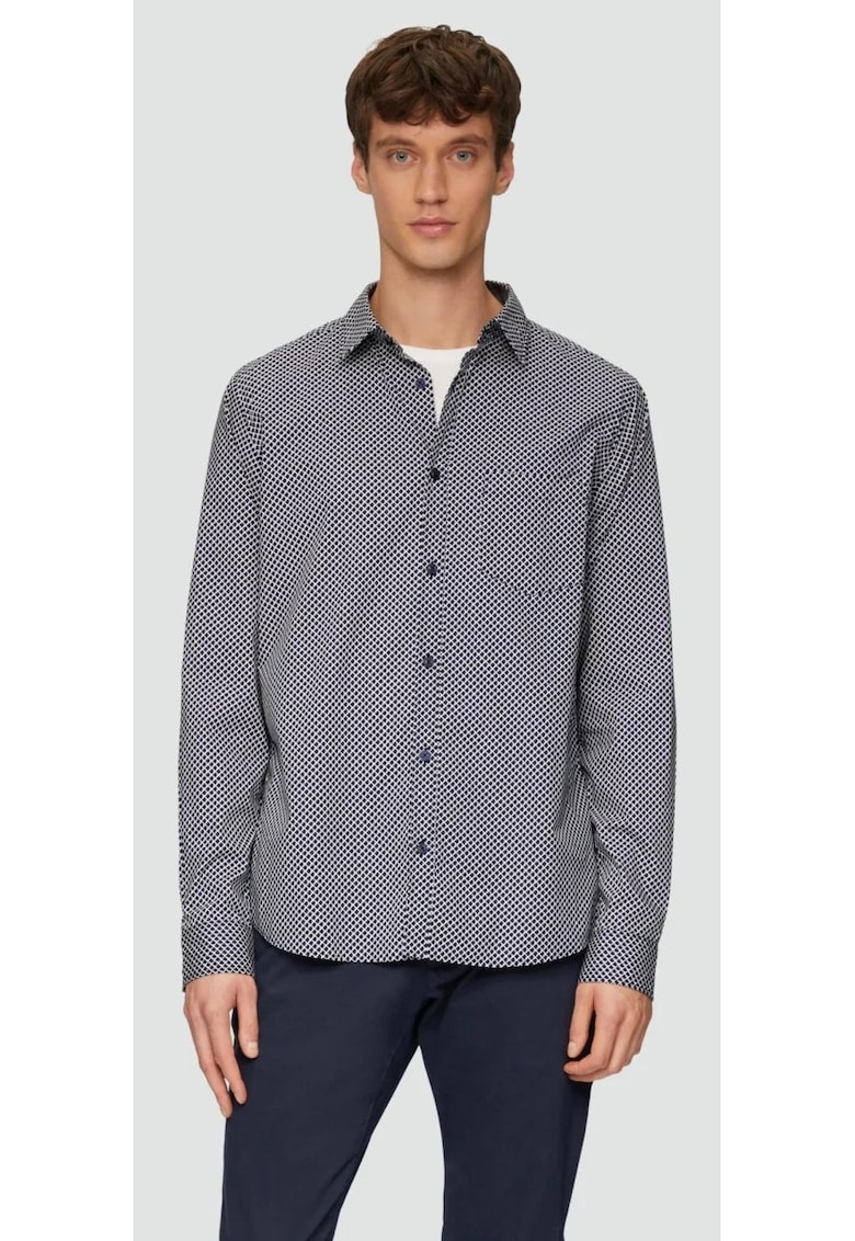 Camasa barbati cu maneca-lunga si imprimeu in carouri - croiala Regular Fit - Bleumarin inchis