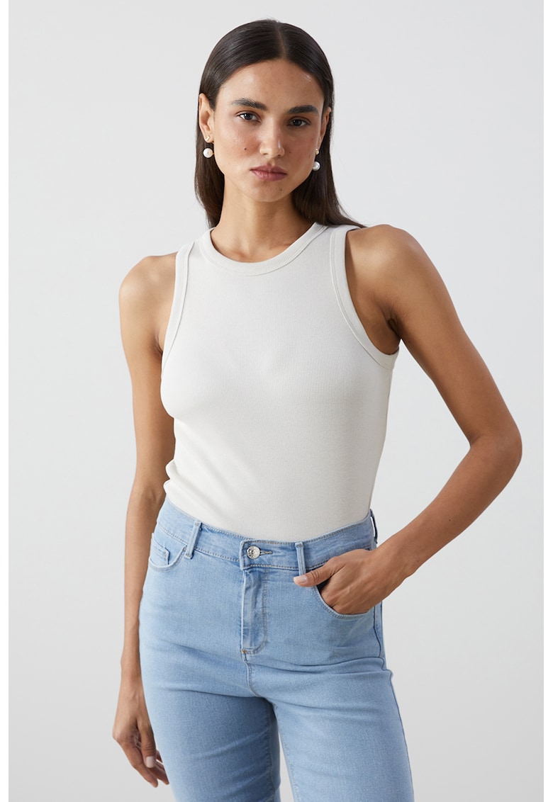 Top slim-fit cu striati - Alb/Alb optic