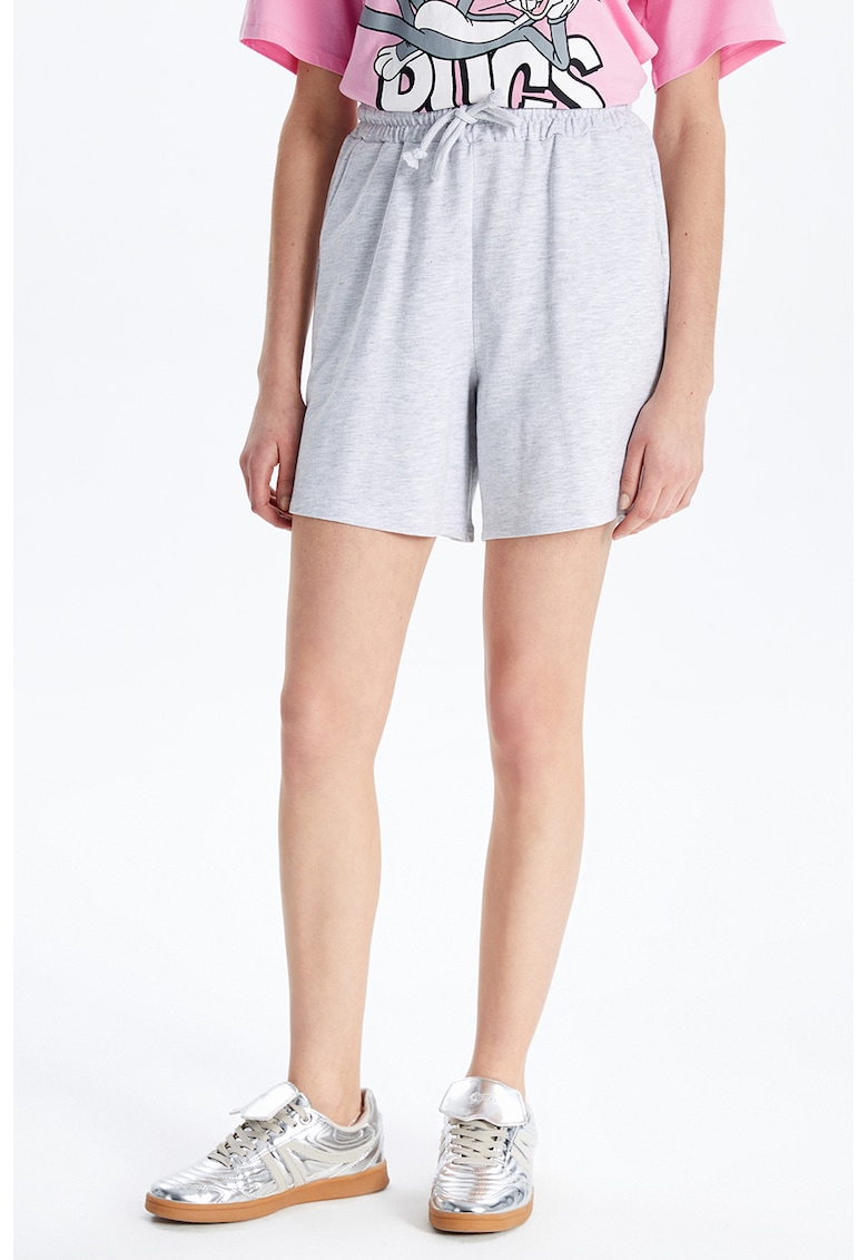 Pantaloni scurti cu snur de ajustare si talie inalta