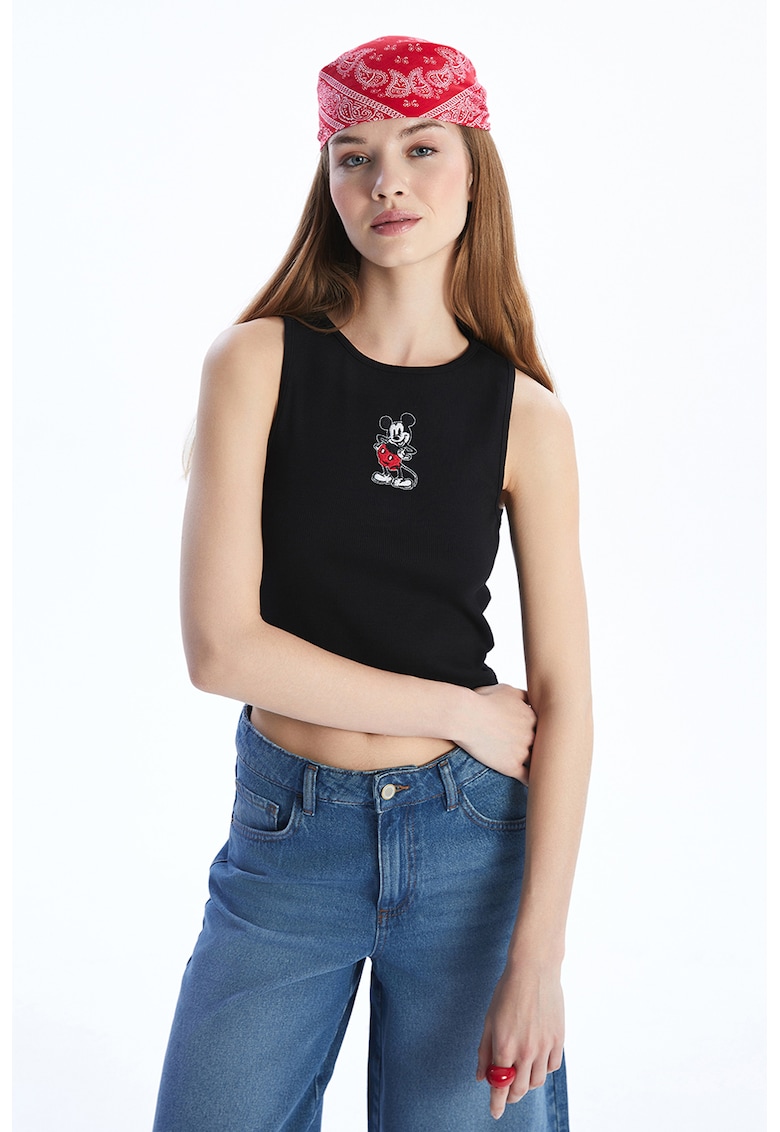 Top crop cu broderie cu Mickey Mouse